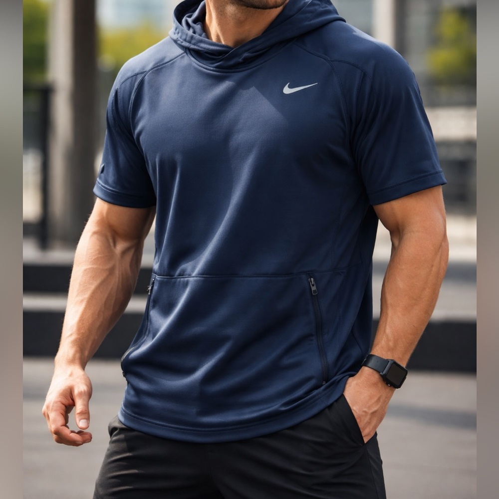 Nike Men's Navy Blue Short-Sleeve Hoodie